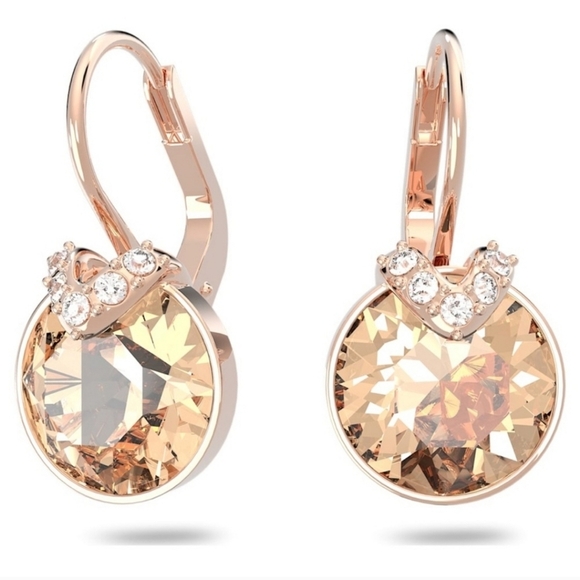 🔹️SWAROVSKI 🔹️ Bella V  round cut rose gold tone Drop Earrings - Picture 1 of 3